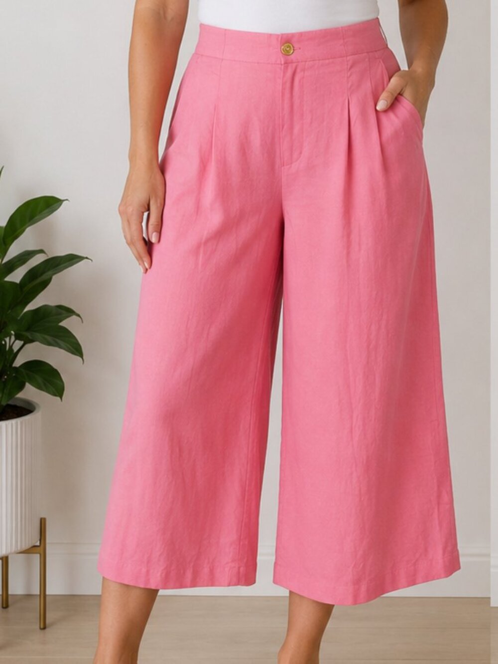 Michael Kors Pink Linen Wide Leg Pants Coastal Grandmillennial Size 8 Resort